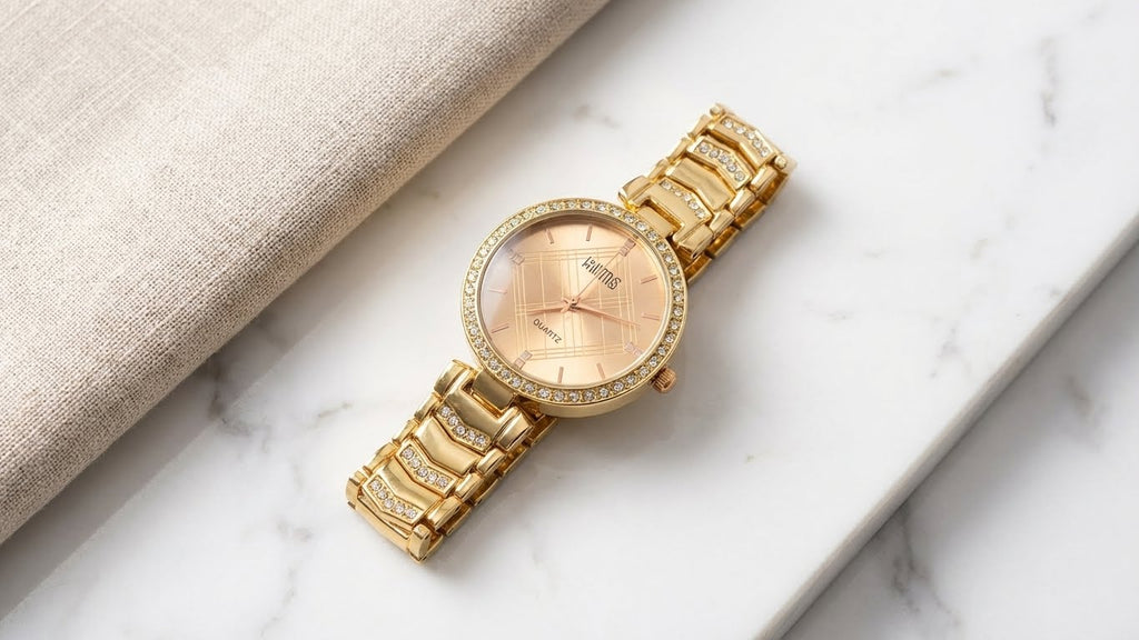 KIMS Dazzling Rose Gold Crystal Quartz Watch
