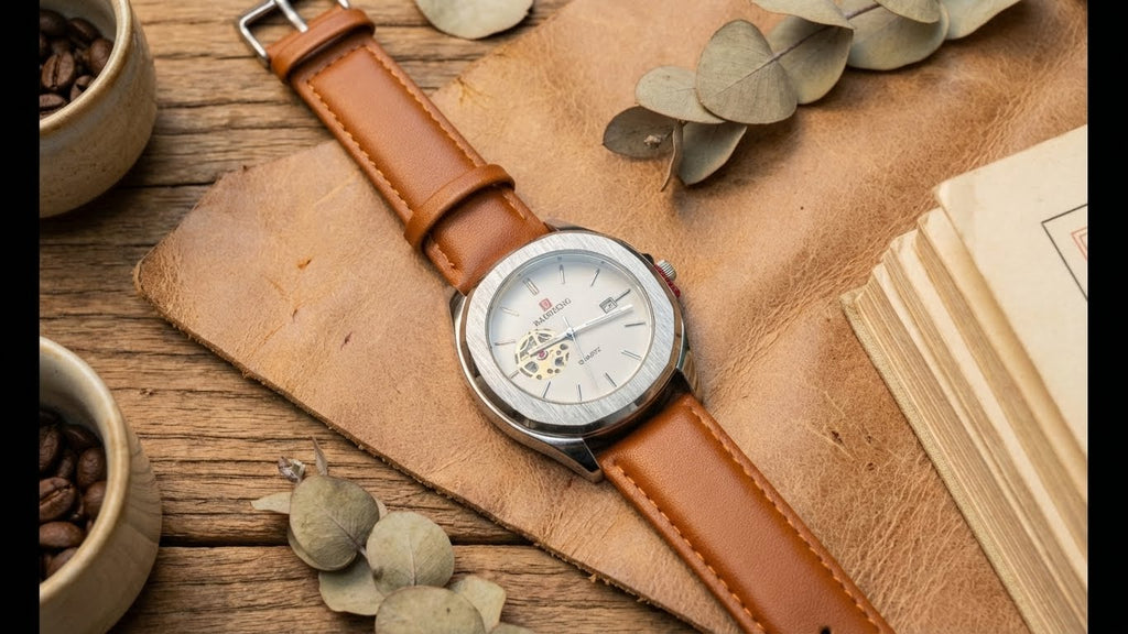 Baisheng Heritage Open-Heart Quartz Watch – Brown Leather Edition